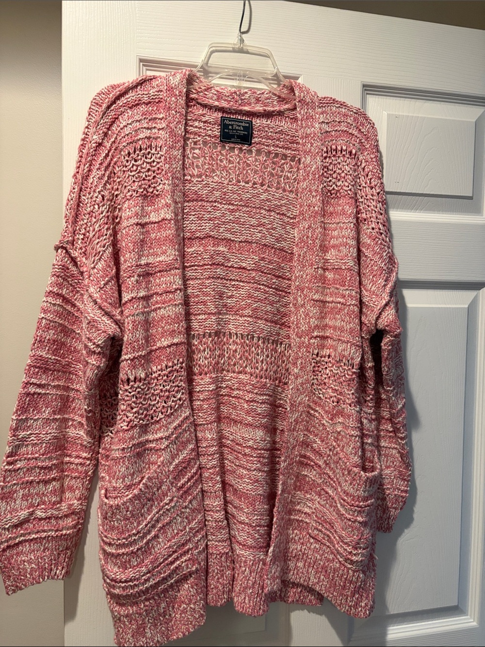 Abercrombie & Fitch Pink Marled Open-Front Knit Cardigan